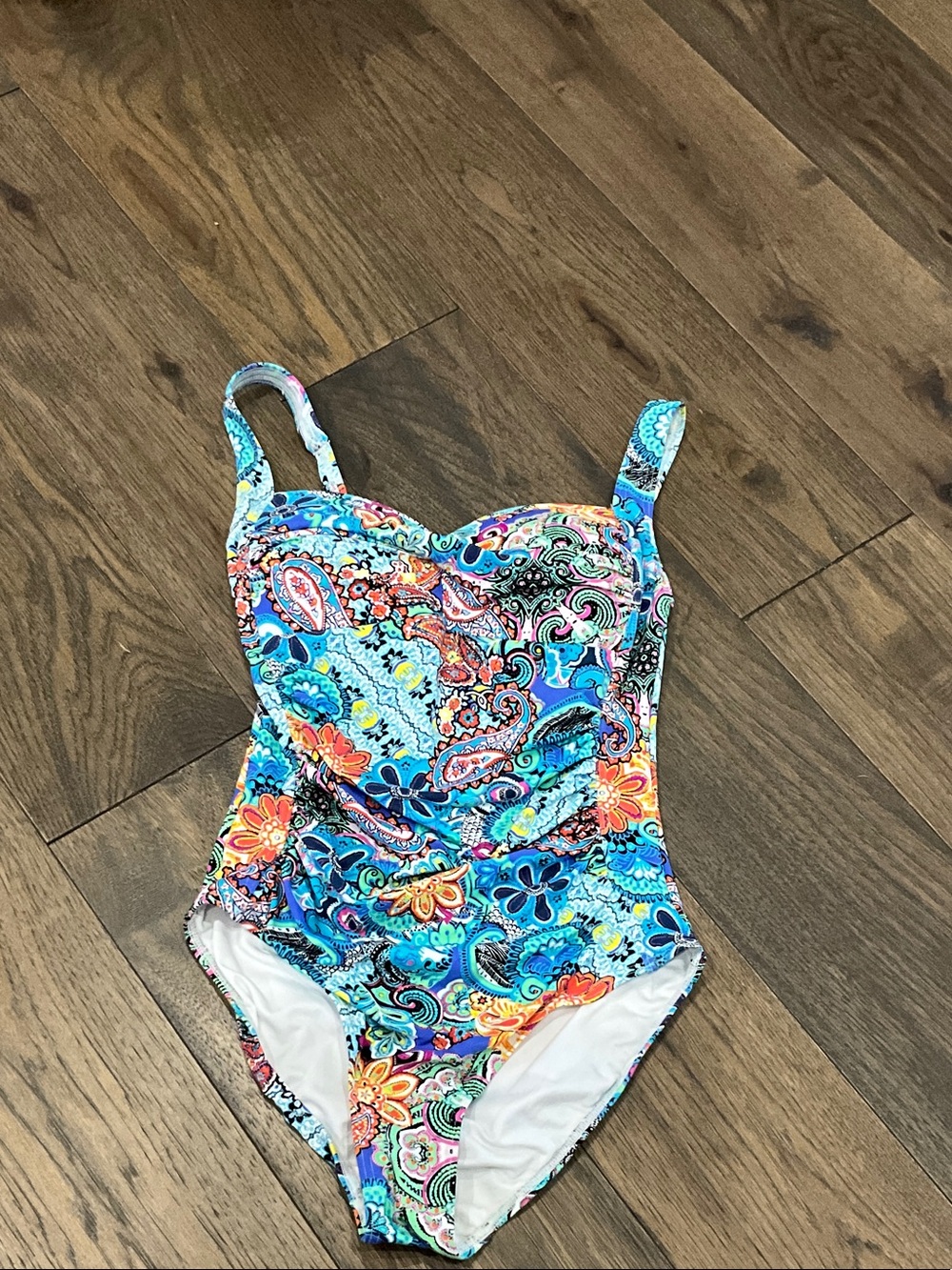Women's Paisley Floral One-Piece Swimsuit - Blue Multicolor